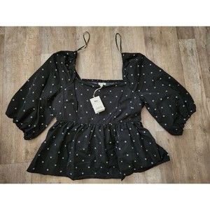 FREE ASSEMBLY Square Neck Black Puff 3/4 Sleeve Peplum Top Women's Size XXXL NWT